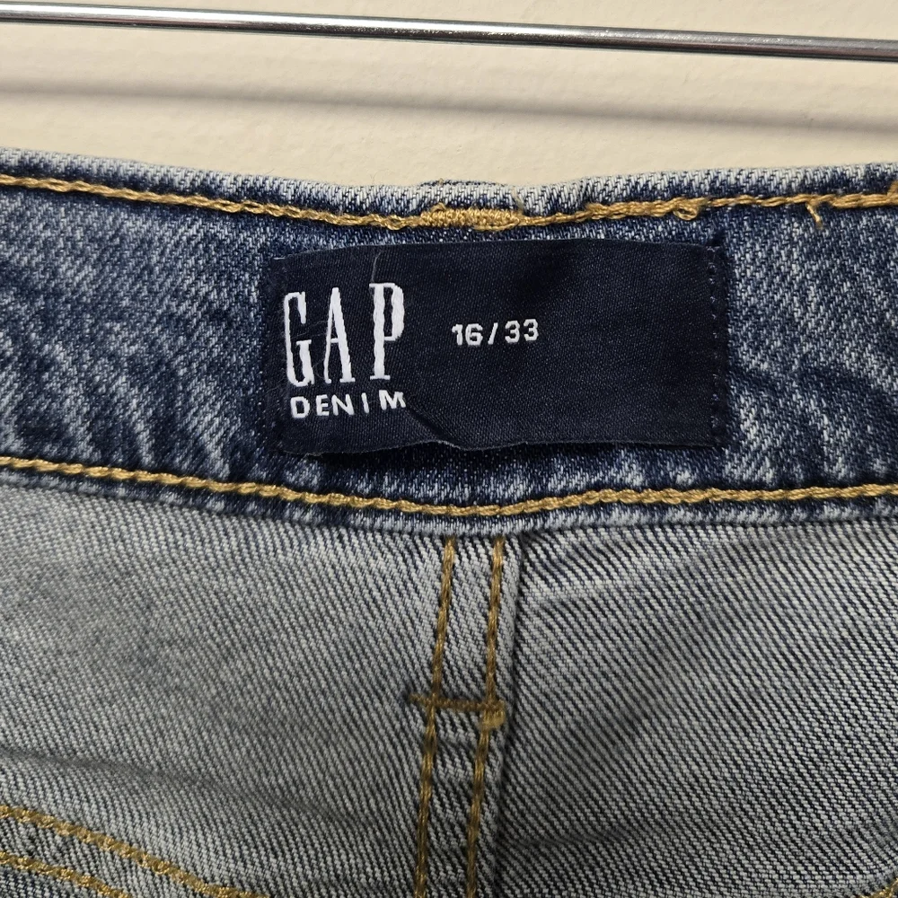 GAP Denim High Rise Studded Denim Mini Skirt Medium Wash Blue 16 - Picture 7 of 11